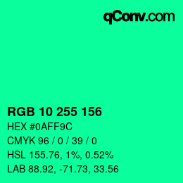 颜色代码: RGB 10 255 156 | qconv.com