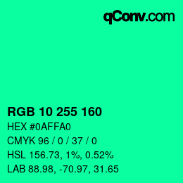 Color code: RGB 10 255 160 | qconv.com