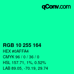 Color code: RGB 10 255 164 | qconv.com