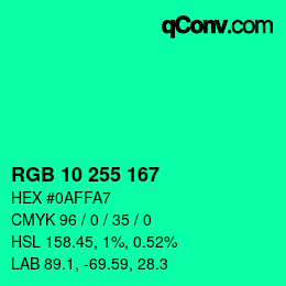 Color code: RGB 10 255 167 | qconv.com