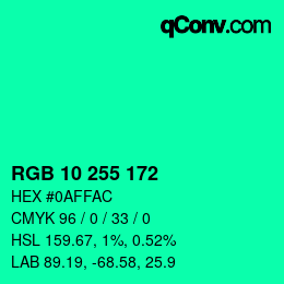 Color code: RGB 10 255 172 | qconv.com