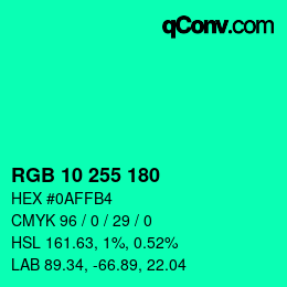 Color code: RGB 10 255 180 | qconv.com