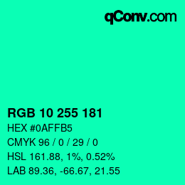 Color code: RGB 10 255 181 | qconv.com