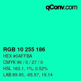 Color code: RGB 10 255 186 | qconv.com