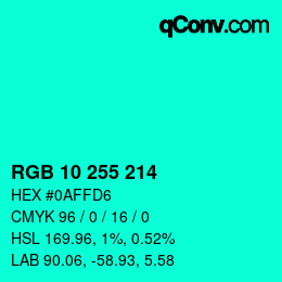 カラーコード: RGB 10 255 214 | qconv.com