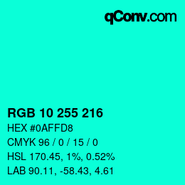 カラーコード: RGB 10 255 216 | qconv.com