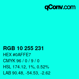 Color code: RGB 10 255 231 | qconv.com