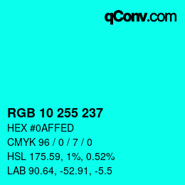 Color code: RGB 10 255 237 | qconv.com