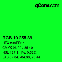 Color code: RGB 10 255 39 | qconv.com