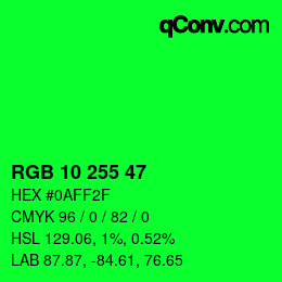 Color code: RGB 10 255 47 | qconv.com