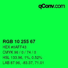 Color code: RGB 10 255 67 | qconv.com