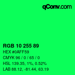 Color code: RGB 10 255 89 | qconv.com