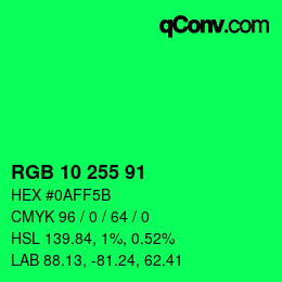 Color code: RGB 10 255 91 | qconv.com