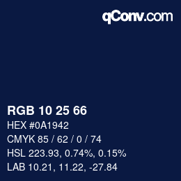 Color code: RGB 10 25 66 | qconv.com