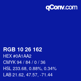 Color code: RGB 10 26 162 | qconv.com