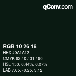 Color code: RGB 10 26 18 | qconv.com