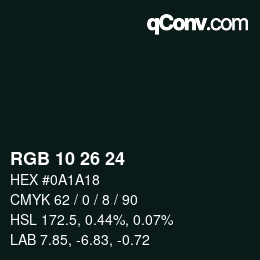 カラーコード: RGB 10 26 24 | qconv.com