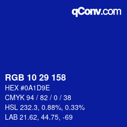 Color code: RGB 10 29 158 | qconv.com