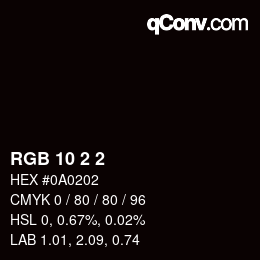 カラーコード: RGB 10 2 2 | qconv.com