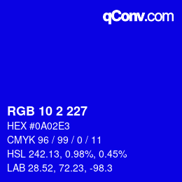 Color code: RGB 10 2 227 | qconv.com