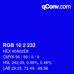 Color code: RGB 10 2 232 | qconv.com