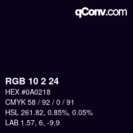 颜色代码: RGB 10 2 24 | qconv.com