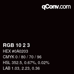 颜色代码: RGB 10 2 3 | qconv.com