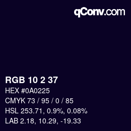カラーコード: RGB 10 2 37 | qconv.com