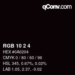 颜色代码: RGB 10 2 4 | qconv.com