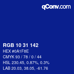 Color code: RGB 10 31 142 | qconv.com