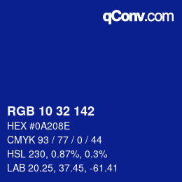 Color code: RGB 10 32 142 | qconv.com