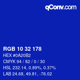 カラーコード: RGB 10 32 178 | qconv.com