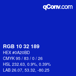 颜色代码: RGB 10 32 189 | qconv.com