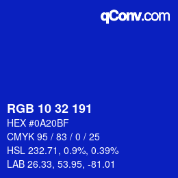 Color code: RGB 10 32 191 | qconv.com
