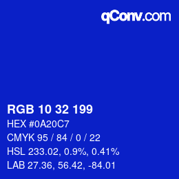 Color code: RGB 10 32 199 | qconv.com