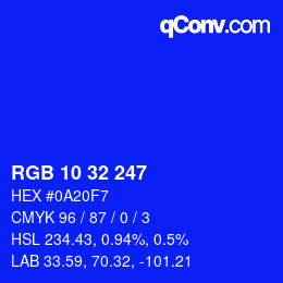Color code: RGB 10 32 247 | qconv.com