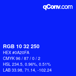 Color code: RGB 10 32 250 | qconv.com