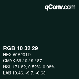 Color code: RGB 10 32 29 | qconv.com
