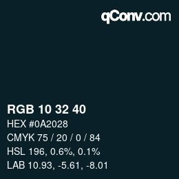 カラーコード: RGB 10 32 40 | qconv.com
