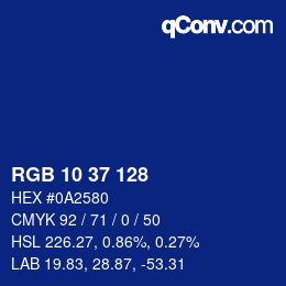 颜色代码: RGB 10 37 128 | qconv.com