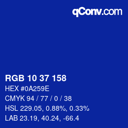 Color code: RGB 10 37 158 | qconv.com