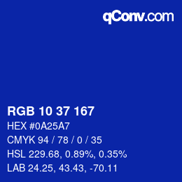 Color code: RGB 10 37 167 | qconv.com