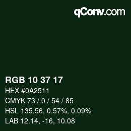 Color code: RGB 10 37 17 | qconv.com