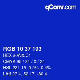 Color code: RGB 10 37 193 | qconv.com
