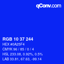 Color code: RGB 10 37 244 | qconv.com