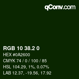 Color code: RGB 10 38.2 0 | qconv.com