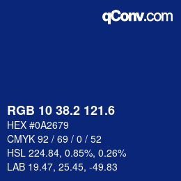 カラーコード: RGB 10 38.2 121.6 | qconv.com