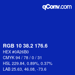 カラーコード: RGB 10 38.2 176.6 | qconv.com