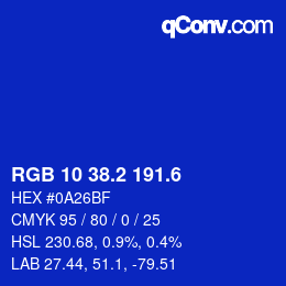 カラーコード: RGB 10 38.2 191.6 | qconv.com