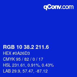 カラーコード: RGB 10 38.2 211.6 | qconv.com
